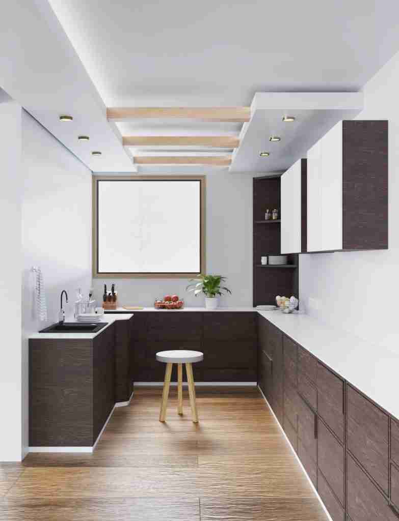 interior of modern small kitchen. 3d render Custom Condo Cabinetry Services in Toronto - 7