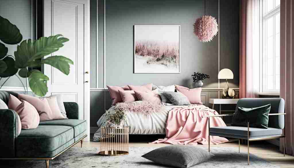 Modern home interior bedroom with pink accents, large sofa, picture Condo Renovation Company in Brampton - 23